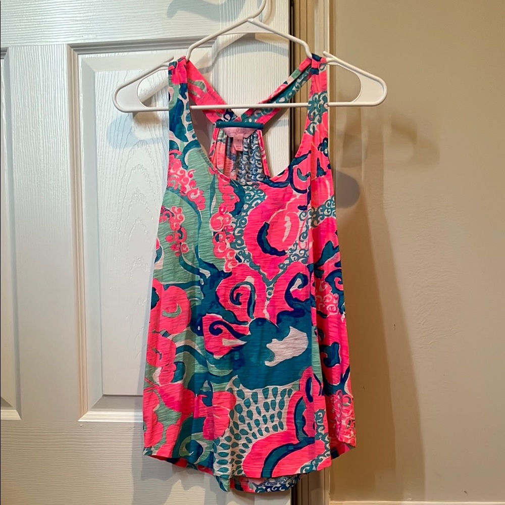 Lilly Pulitzer Pink and Blue Sleeveless Cut Out Tank Top